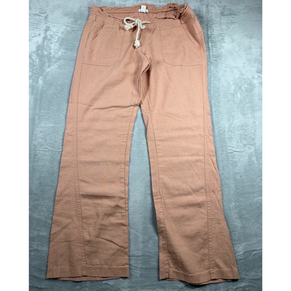 Roxy Oceanside Pant S DustyRose/Peach Linen Blend Wide Leg Drawstring Beach Boho